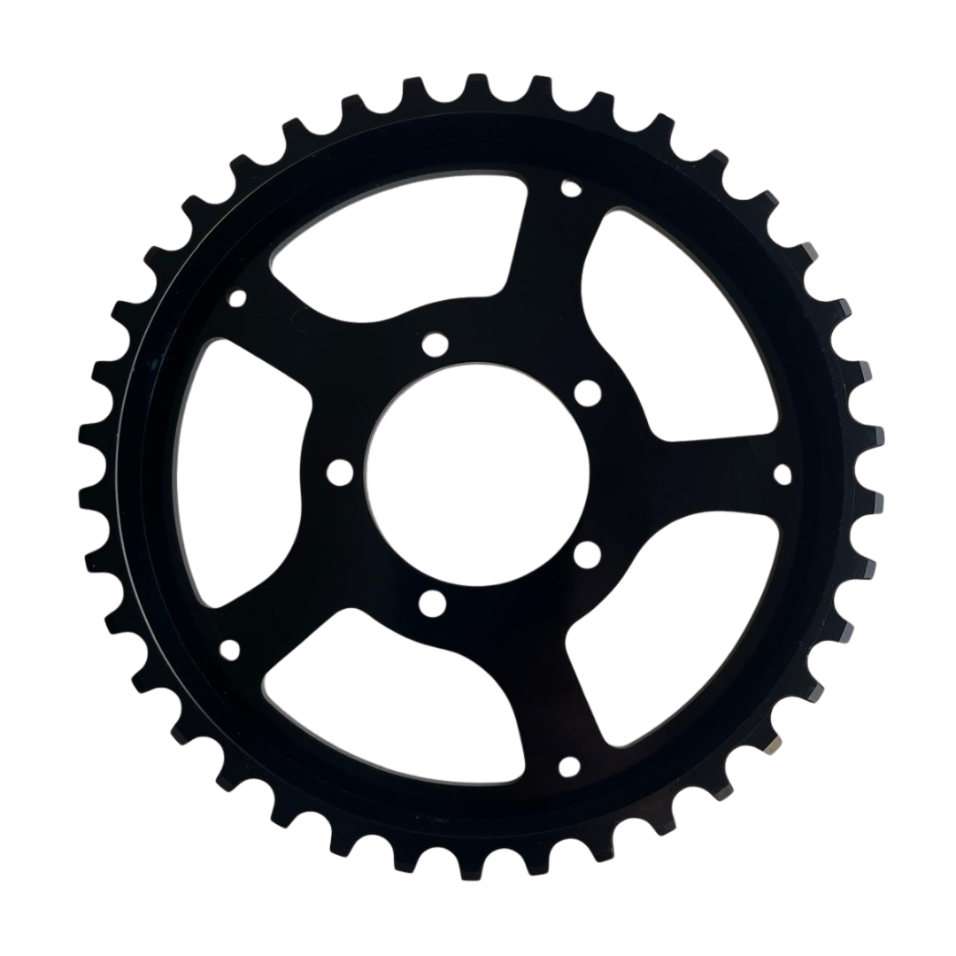 Black bicycle sprocket with teeth