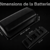 Dimensions détaillées d'une batterie noire avec support