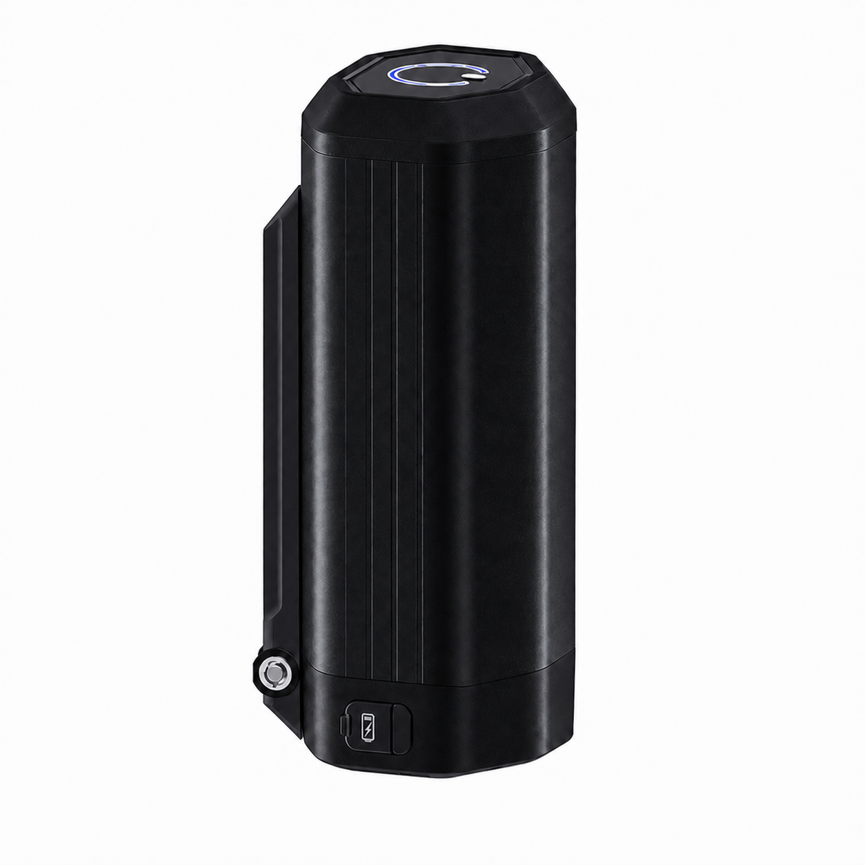 Batterie externe noire compacte avec indicateur LED bleu