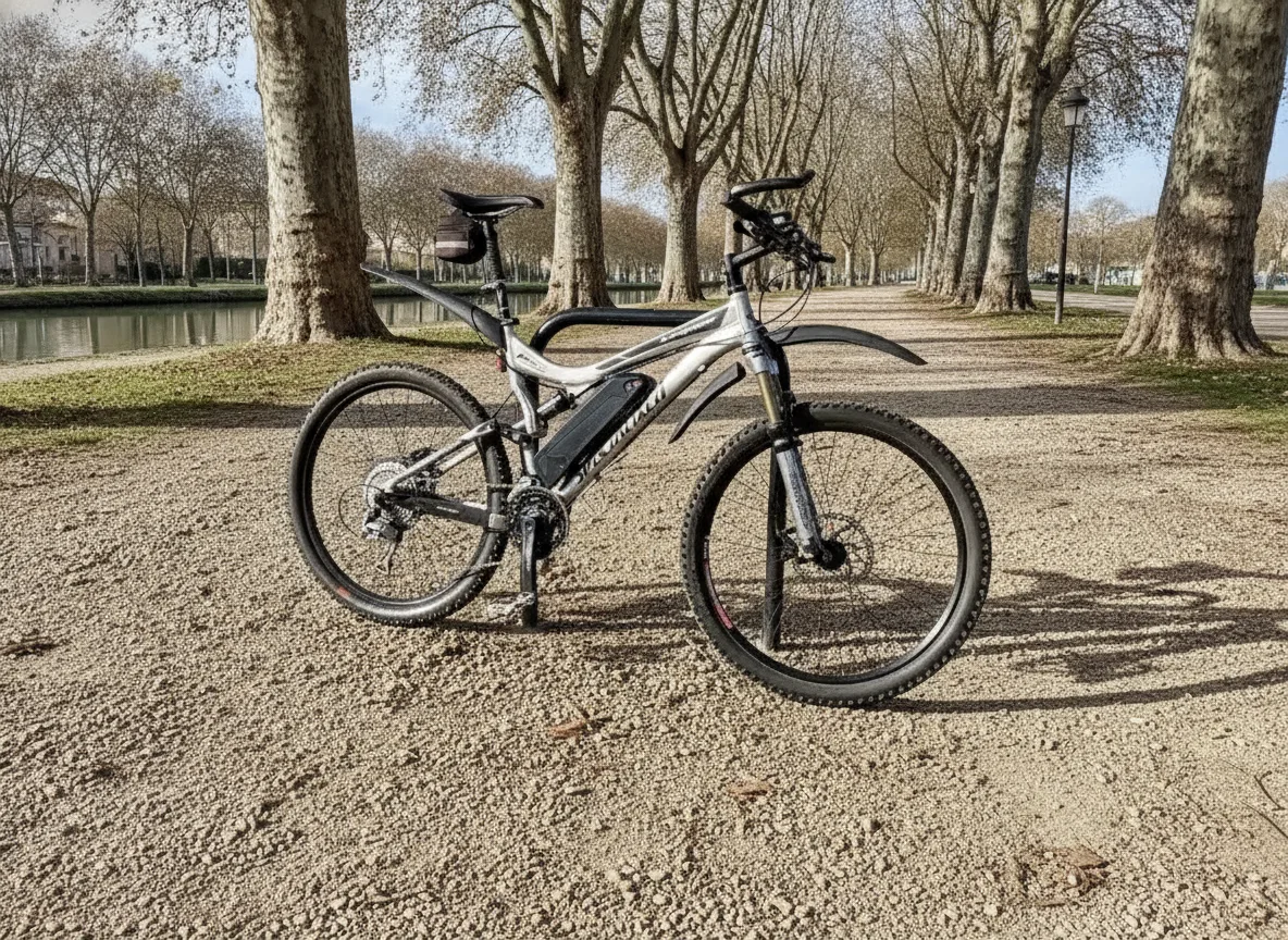 Vélo de ville stationné à Toulouse avant l'installation d'un kit vélo électrique