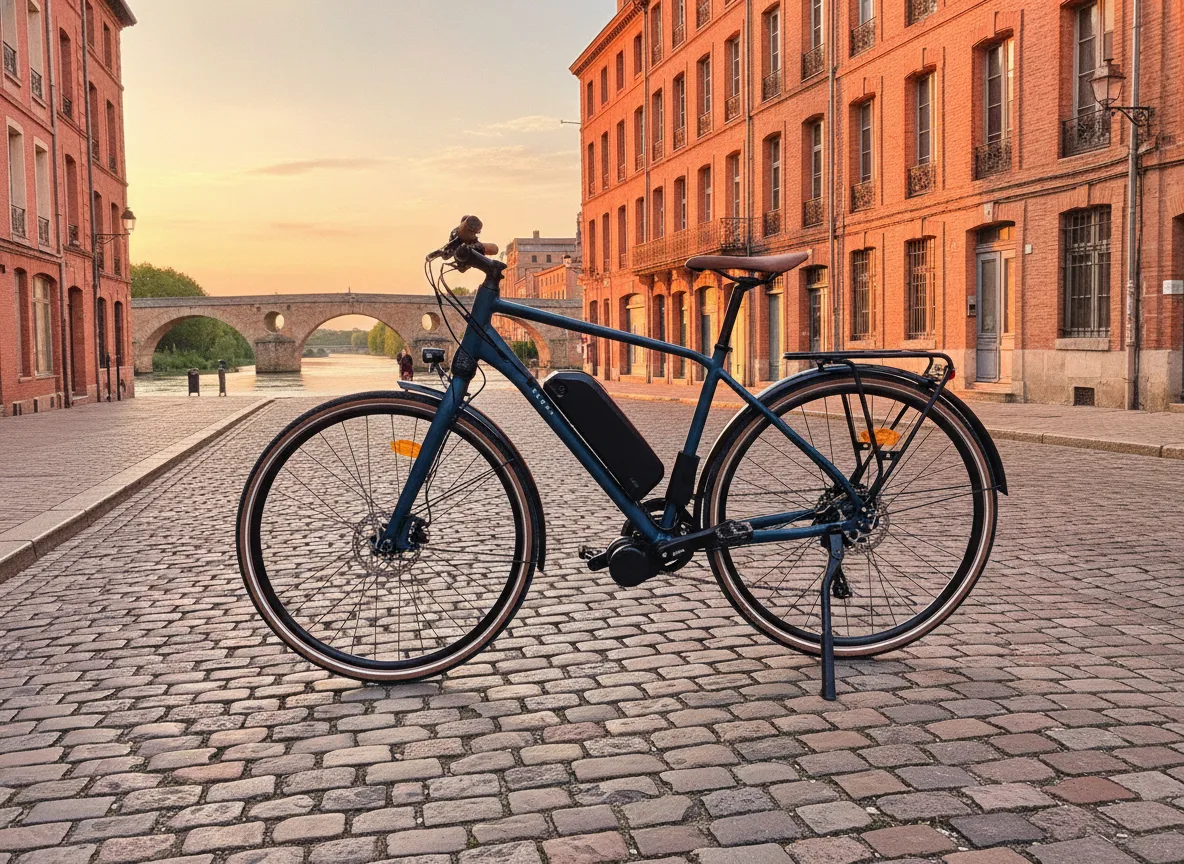 Vélo électrifié à Toulouse, batterie sur le cadre et écran de commande au guidon