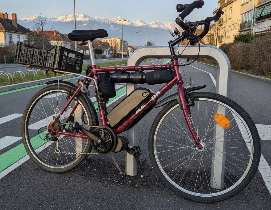 Vélo stationné à Grenoble Alpes Métropole avant l'installation d'un kit vélo électrique
