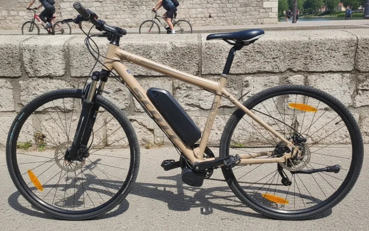 Cycliste grenoblois sur une piste Chronovélo avec un vélo équipé d'un kit électrique