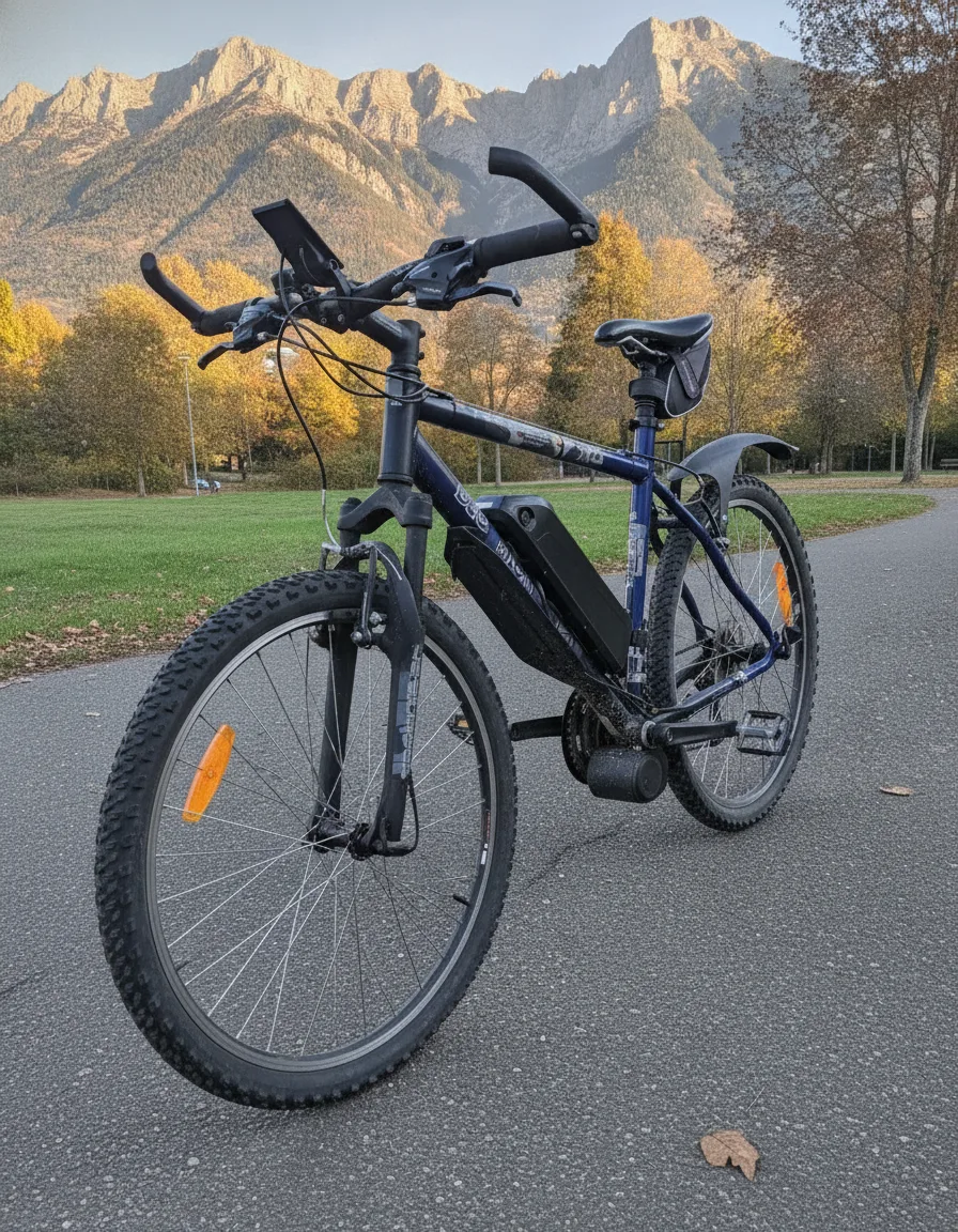 Moteur pédalier d'un kit vélo électrique monté sur un VTT à Grenoble