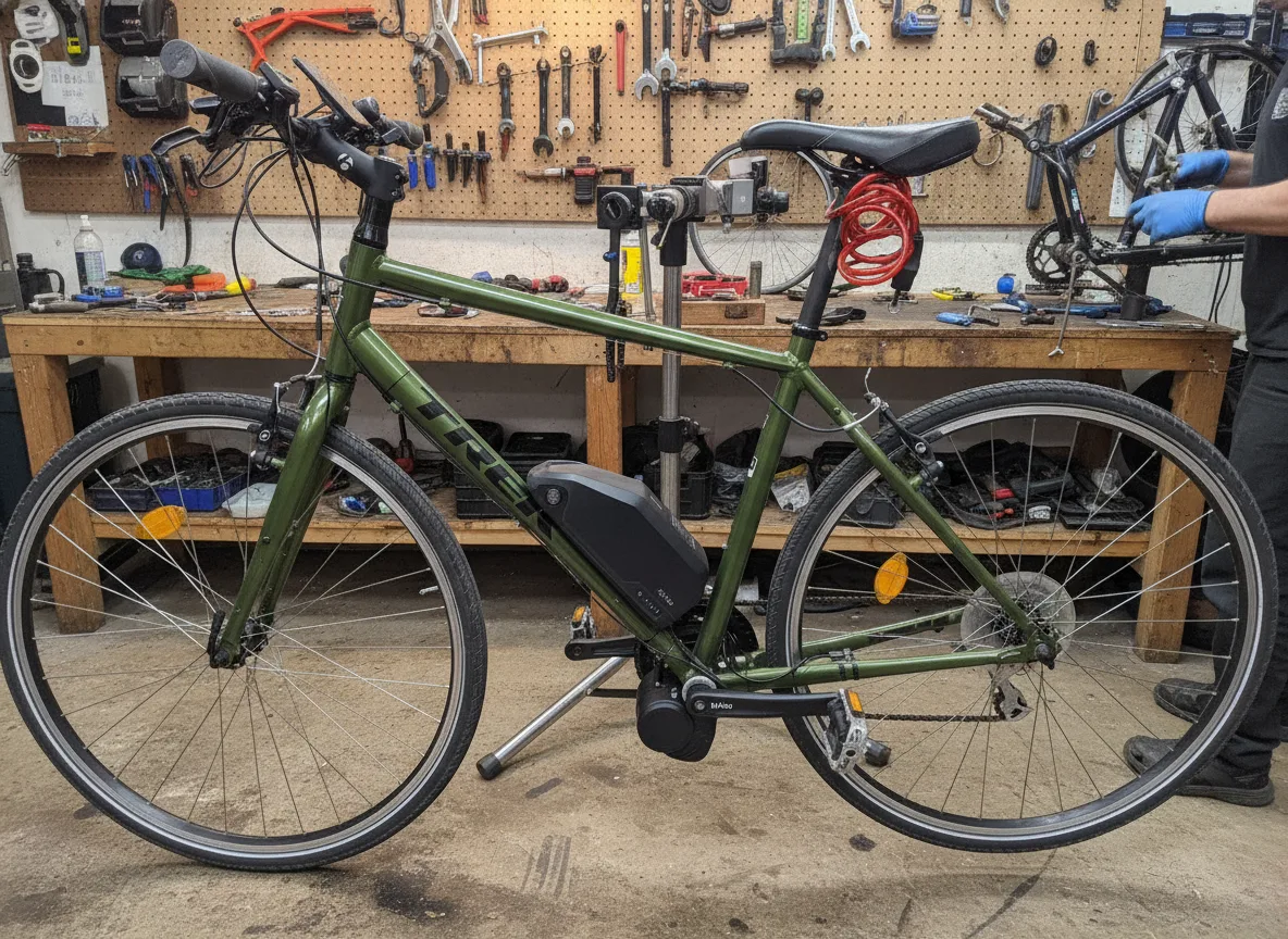 Atelier vélo partenaire à Grenoble : pose d'un kit d'électrification Syklo